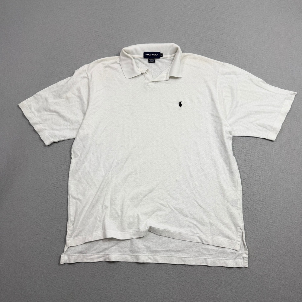 Polo Golf Ralph Lauren Mens Large White Polo Shirt Short Sleeve Johnny Collar